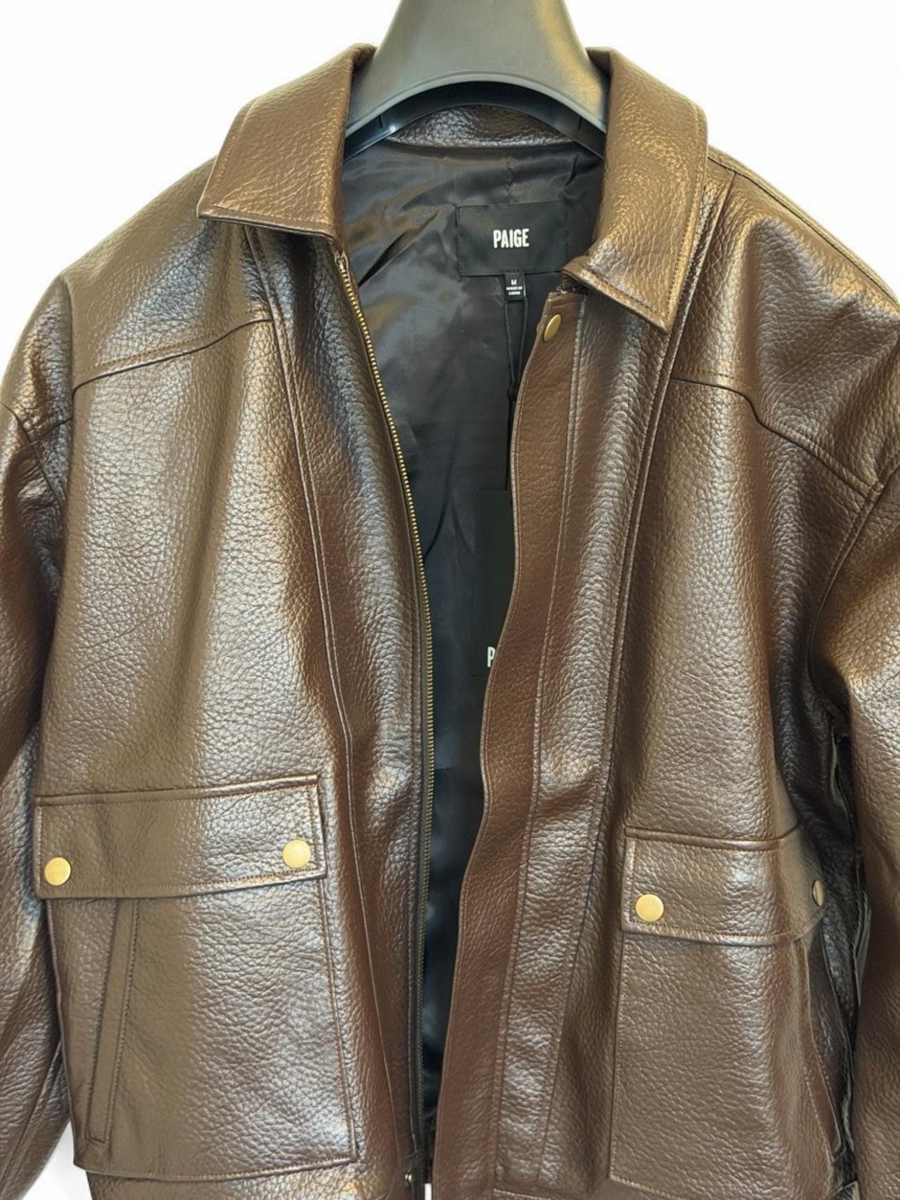 PAIGE Dark Brown Faux Leather Bomber Jacket - Picture 5 of 6